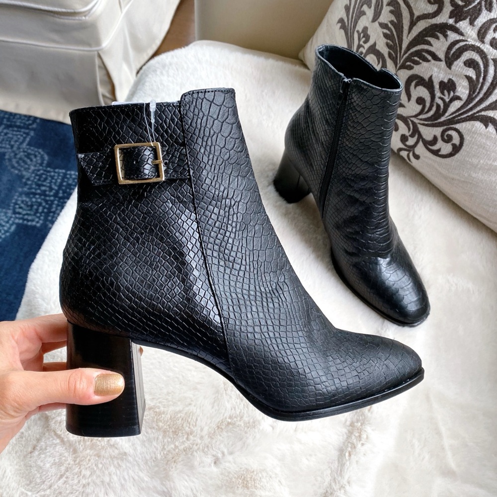 Black Textured Ankle Boots